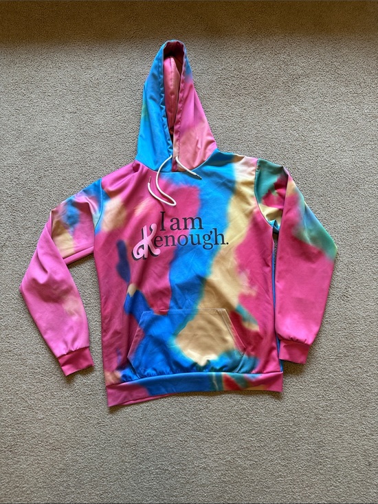 Anhul Tops - Tie-Dye 'I am Kenough.' Hooded Sweatshirt - Pink, Blue, Yellow